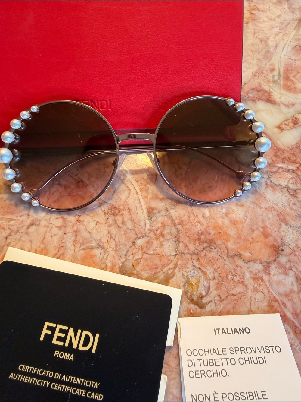 Fendi Women’s Pearl-Trim Round Sunglasses